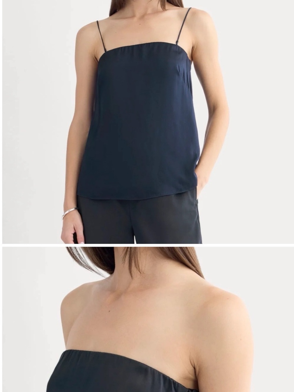 Everlane THIN STRAP CAMI IN SILK CHARMEUSE Size 2 NWT NEW WITH TAGS NAVY BLUE